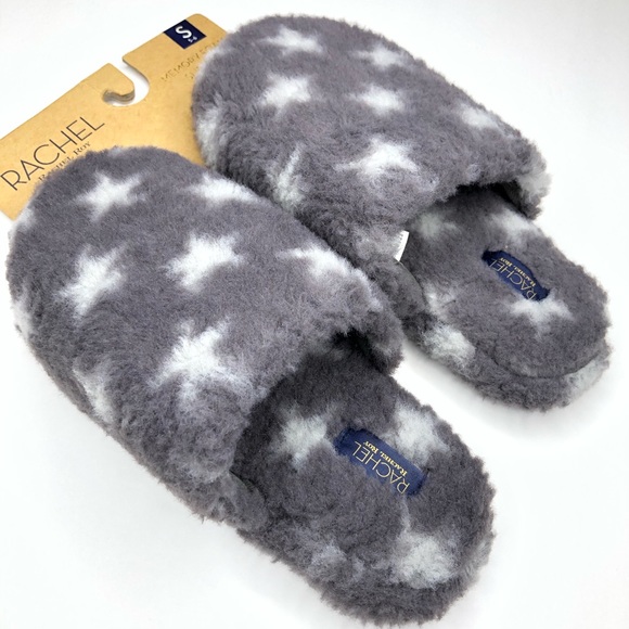 RACHEL Rachel Roy Faux Fur Memory Foam
Slippers Gray with White Stars Sz S 5-6 - Picture 2 of 7